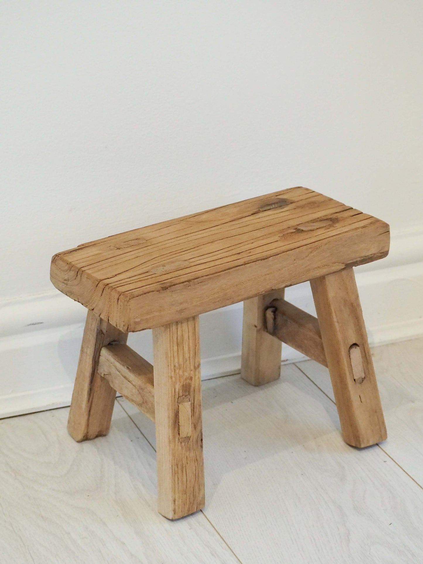 Antique Vintage Small Elm Rustic Wooden Farmhouse Stool / Milking Stool
