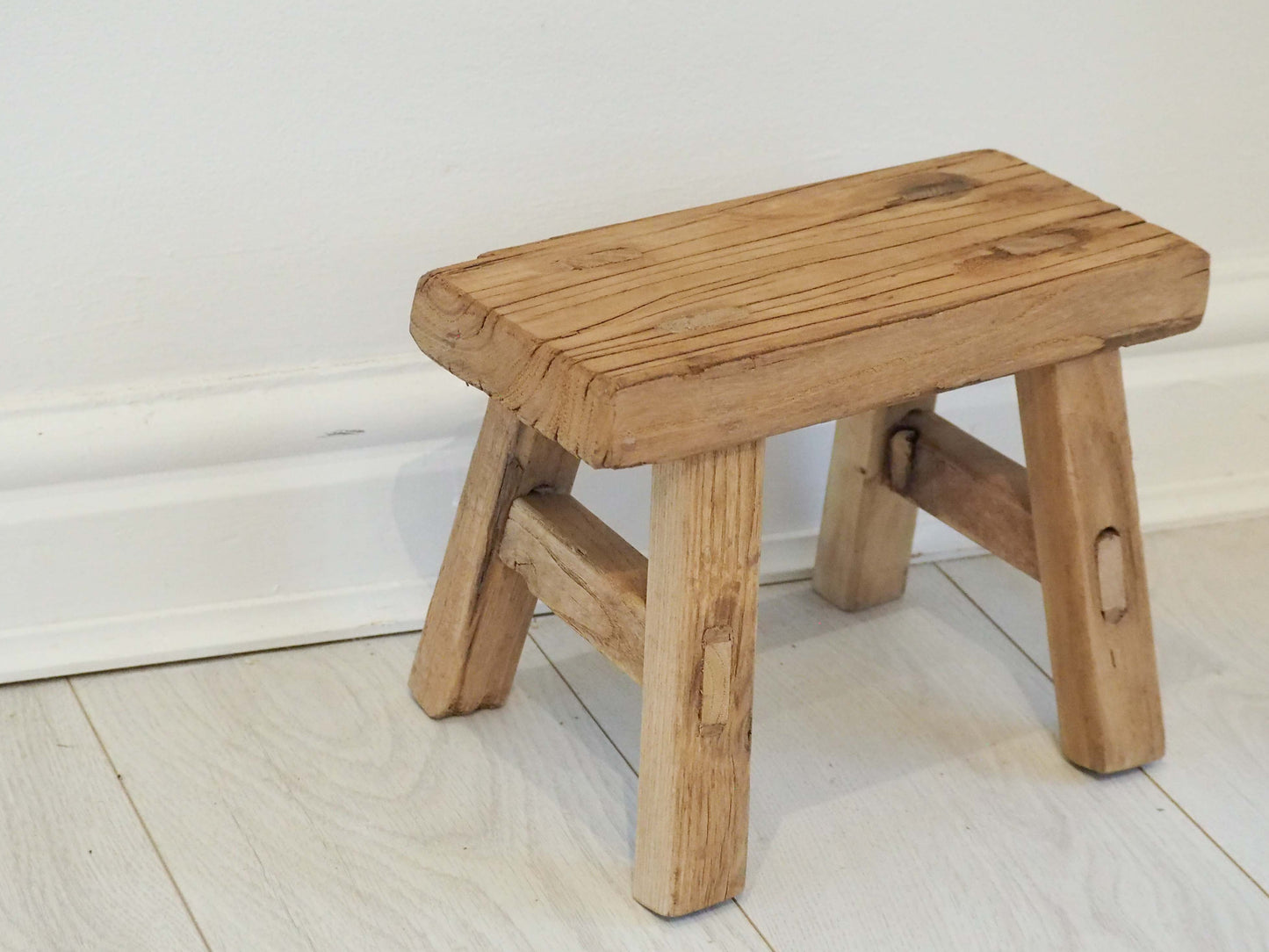 Antique Vintage Small Elm Rustic Wooden Farmhouse Stool / Milking Stool