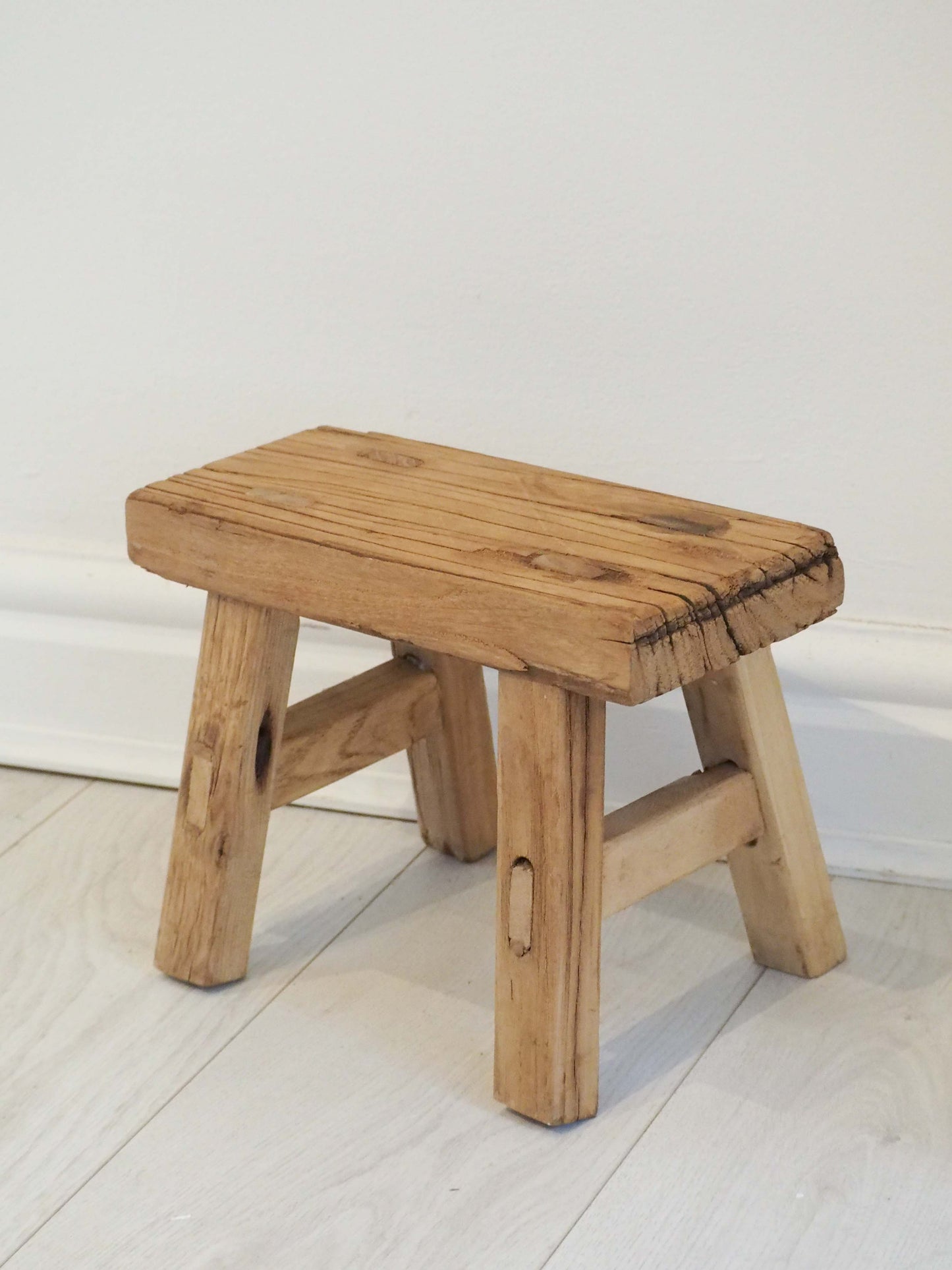 Antique Vintage Small Elm Rustic Wooden Farmhouse Stool / Milking Stool