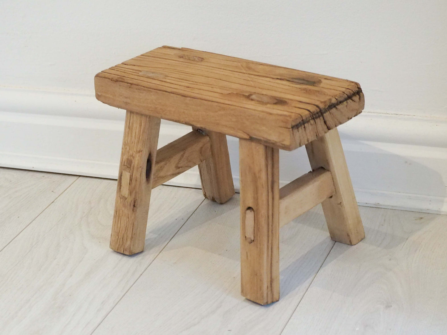 Antique Vintage Small Elm Rustic Wooden Farmhouse Stool / Milking Stool