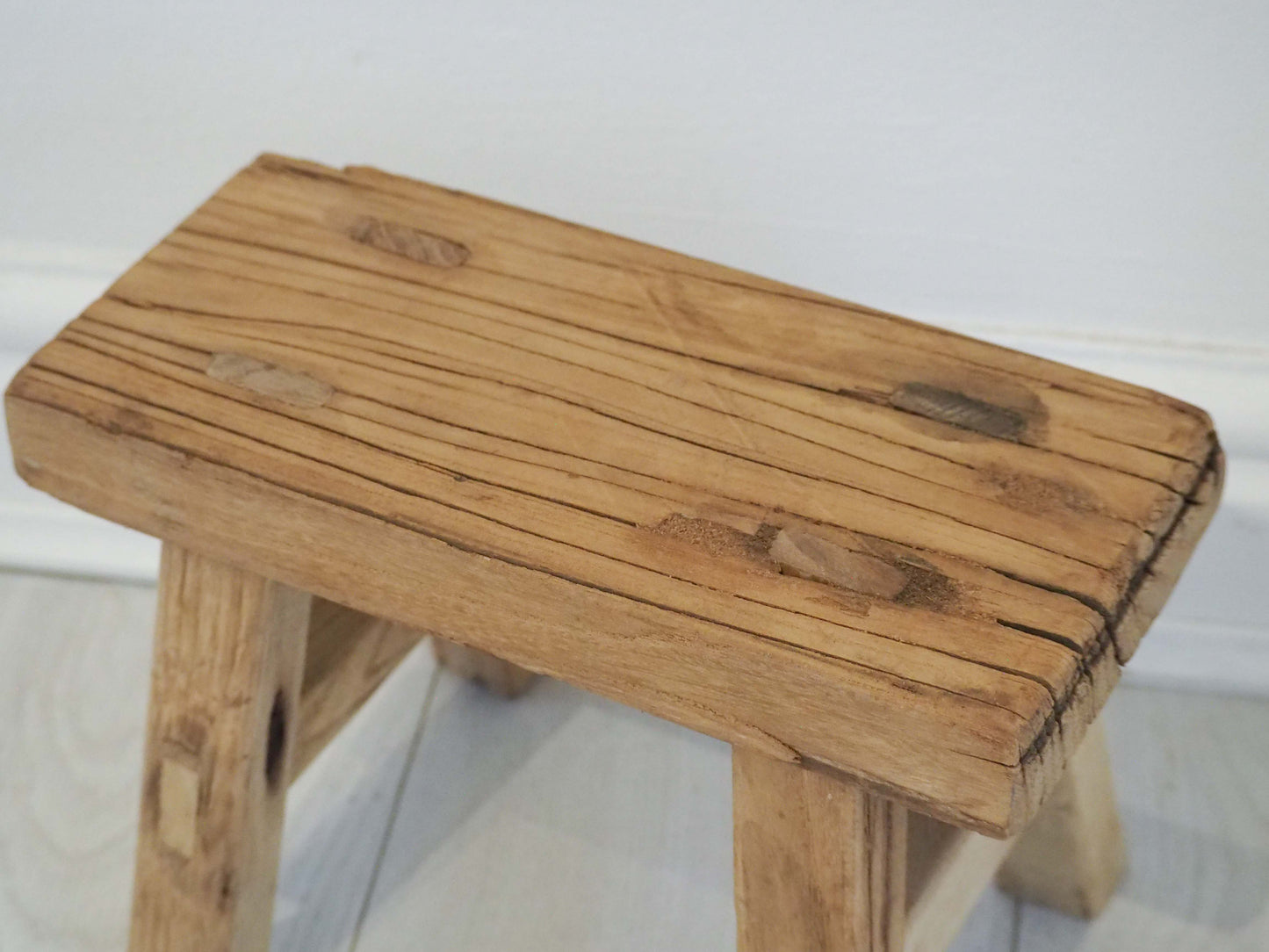 Antique Vintage Small Elm Rustic Wooden Farmhouse Stool / Milking Stool