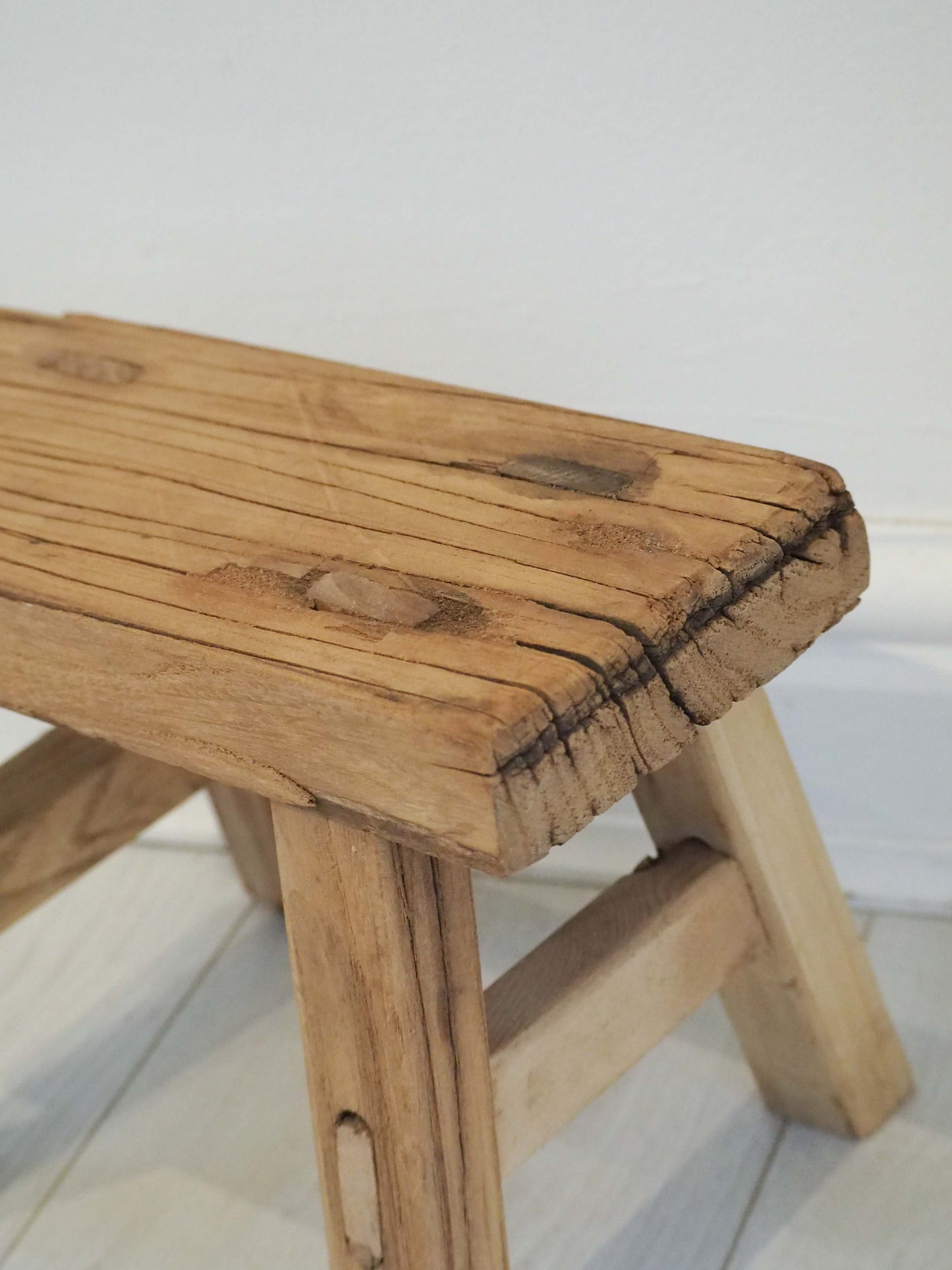 Antique Vintage Small Elm Rustic Wooden Farmhouse Stool / Milking Stool