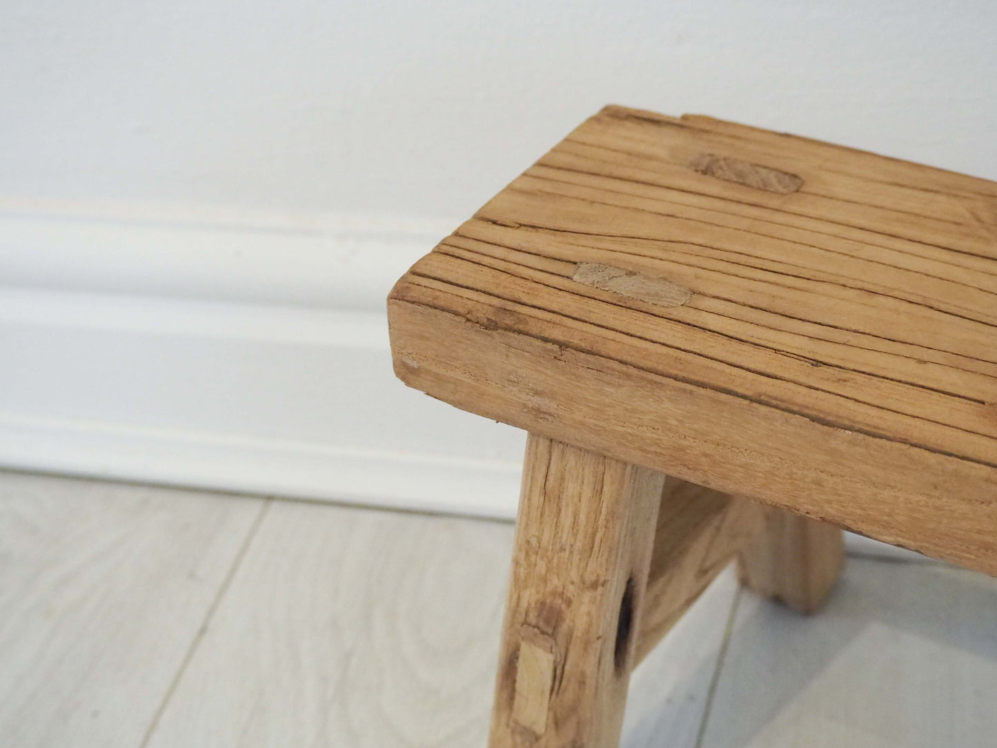 Antique Vintage Small Elm Rustic Wooden Farmhouse Stool / Milking Stool