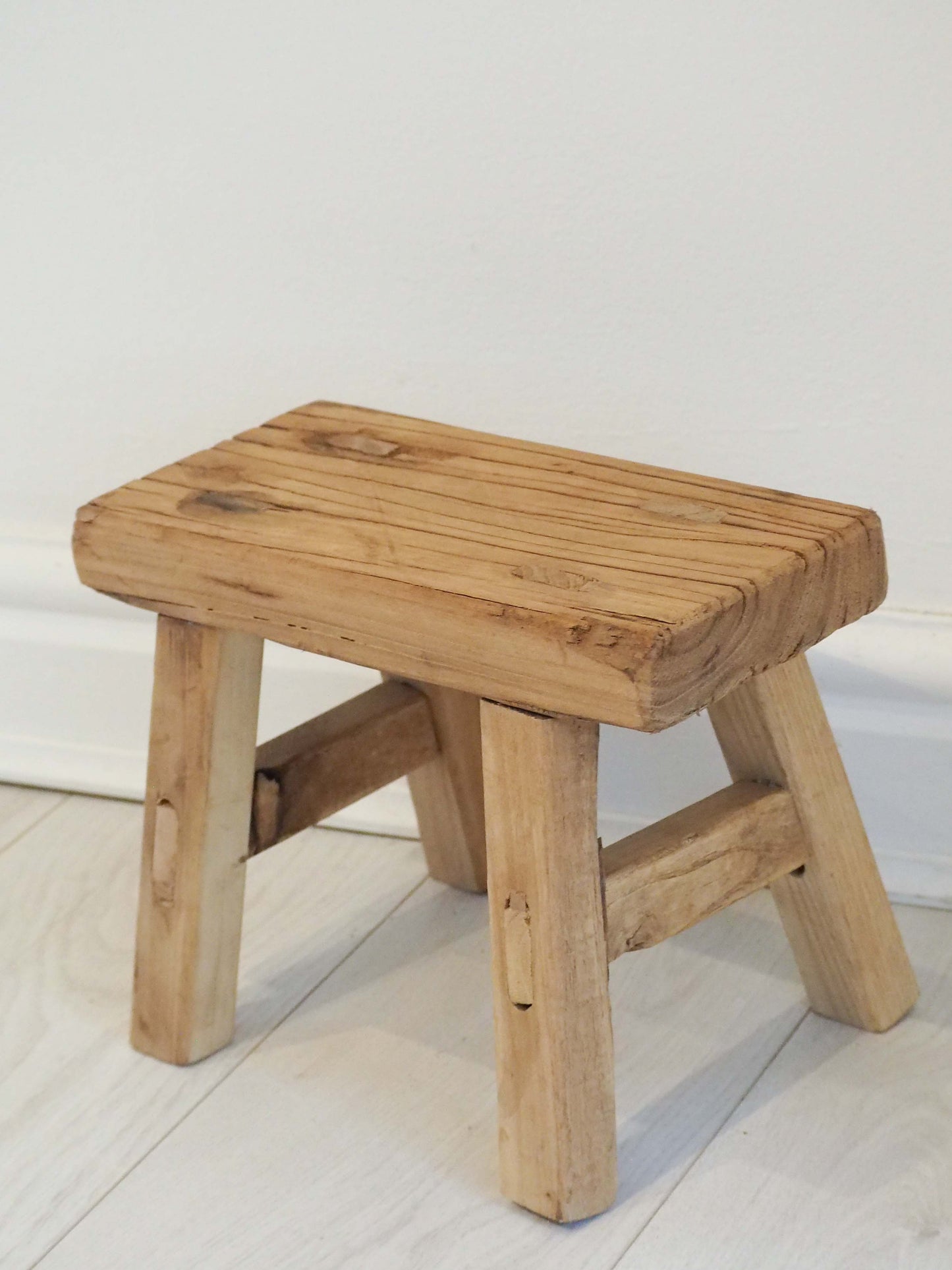 Antique Vintage Small Elm Rustic Wooden Farmhouse Stool / Milking Stool