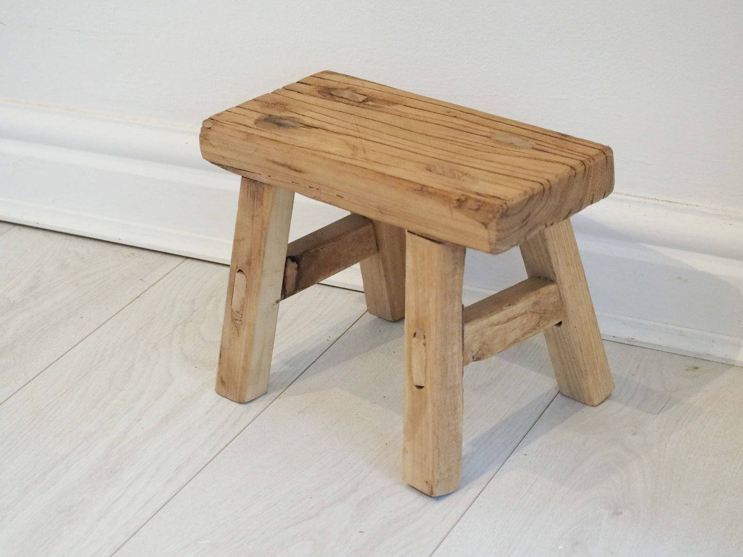 Antique Vintage Small Elm Rustic Wooden Farmhouse Stool / Milking Stool
