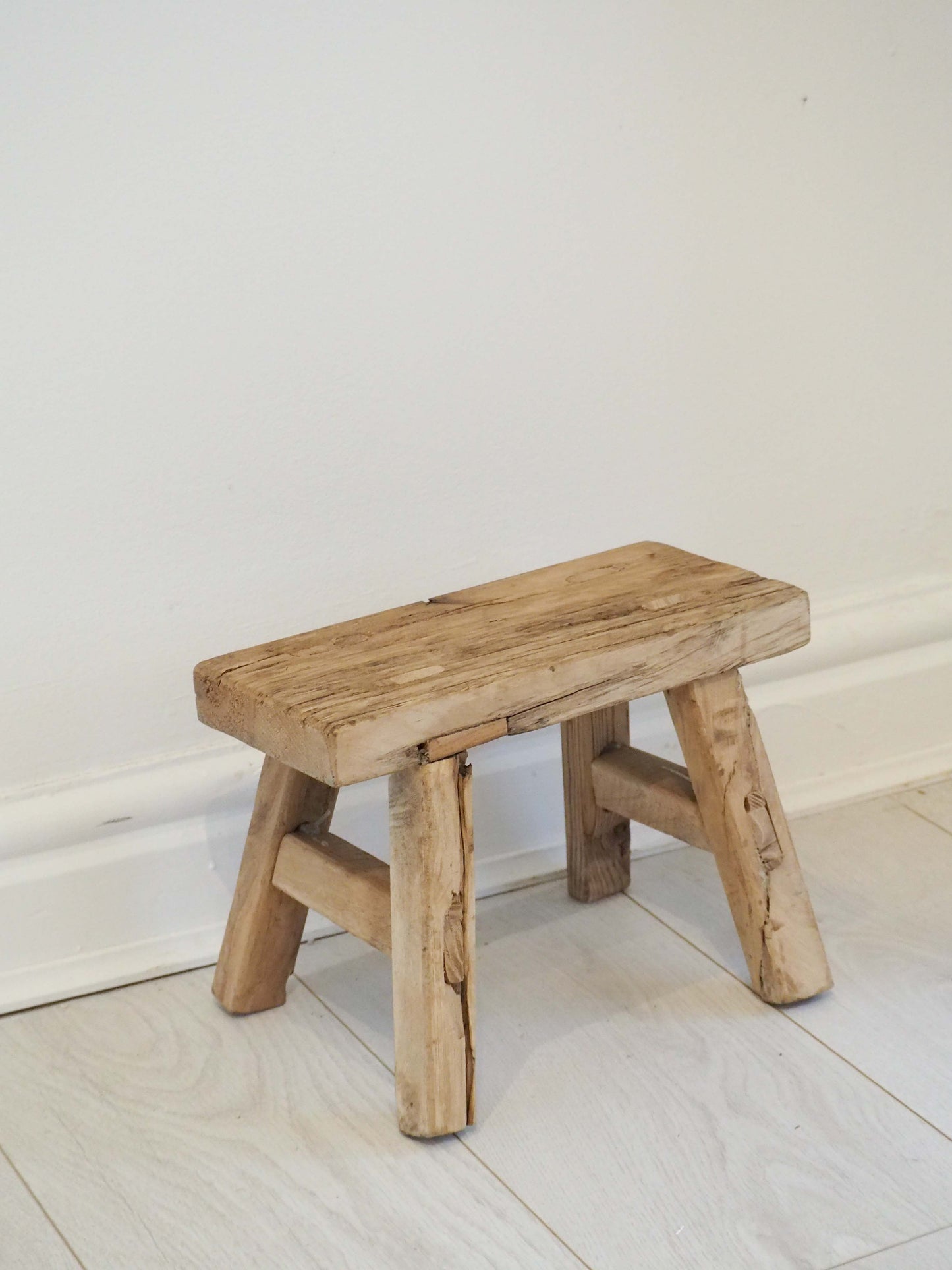 Antique Vintage Small Elm Rustic Wooden Farmhouse Stool / Milking Stool