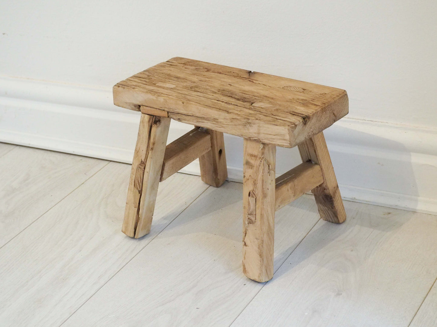 Antique Vintage Small Elm Rustic Wooden Farmhouse Stool / Milking Stool