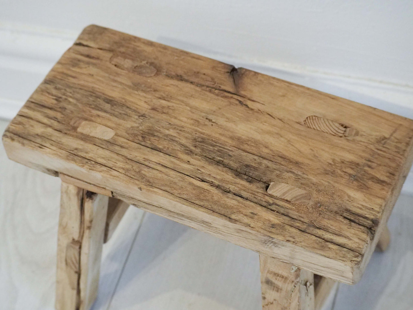 Antique Vintage Small Elm Rustic Wooden Farmhouse Stool / Milking Stool