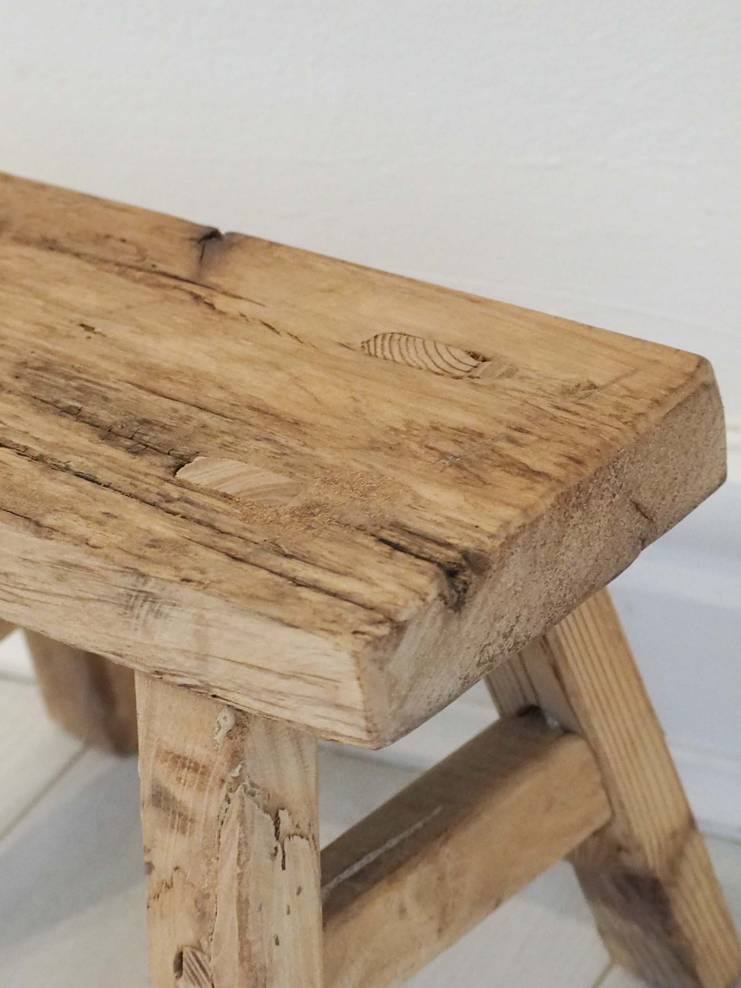 Antique Vintage Small Elm Rustic Wooden Farmhouse Stool / Milking Stool