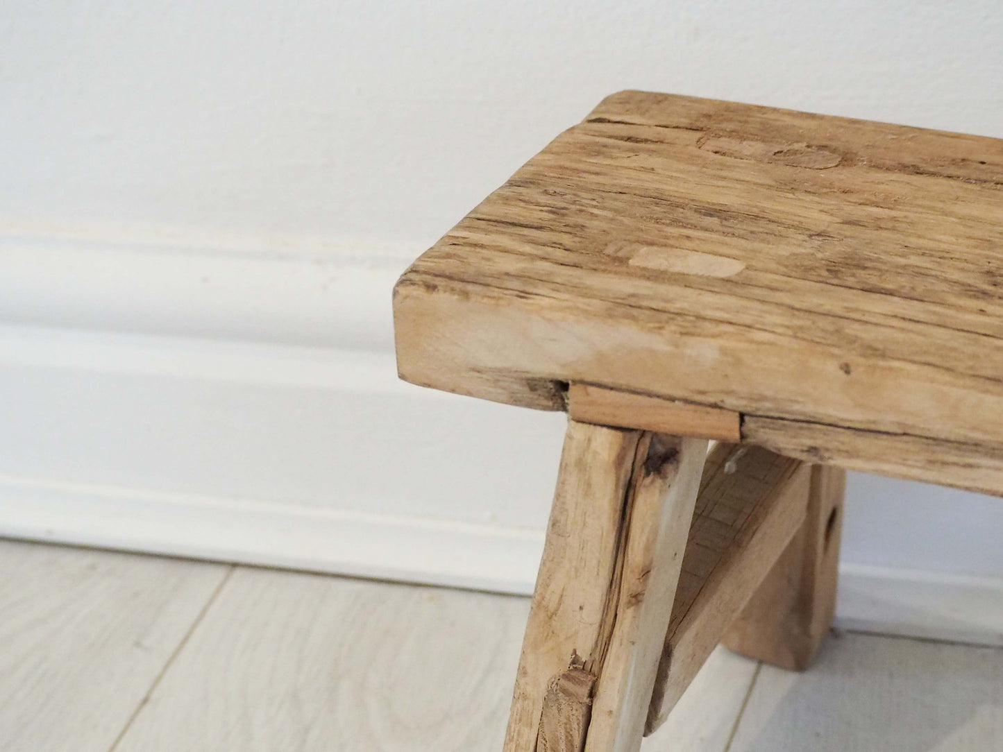 Antique Vintage Small Elm Rustic Wooden Farmhouse Stool / Milking Stool