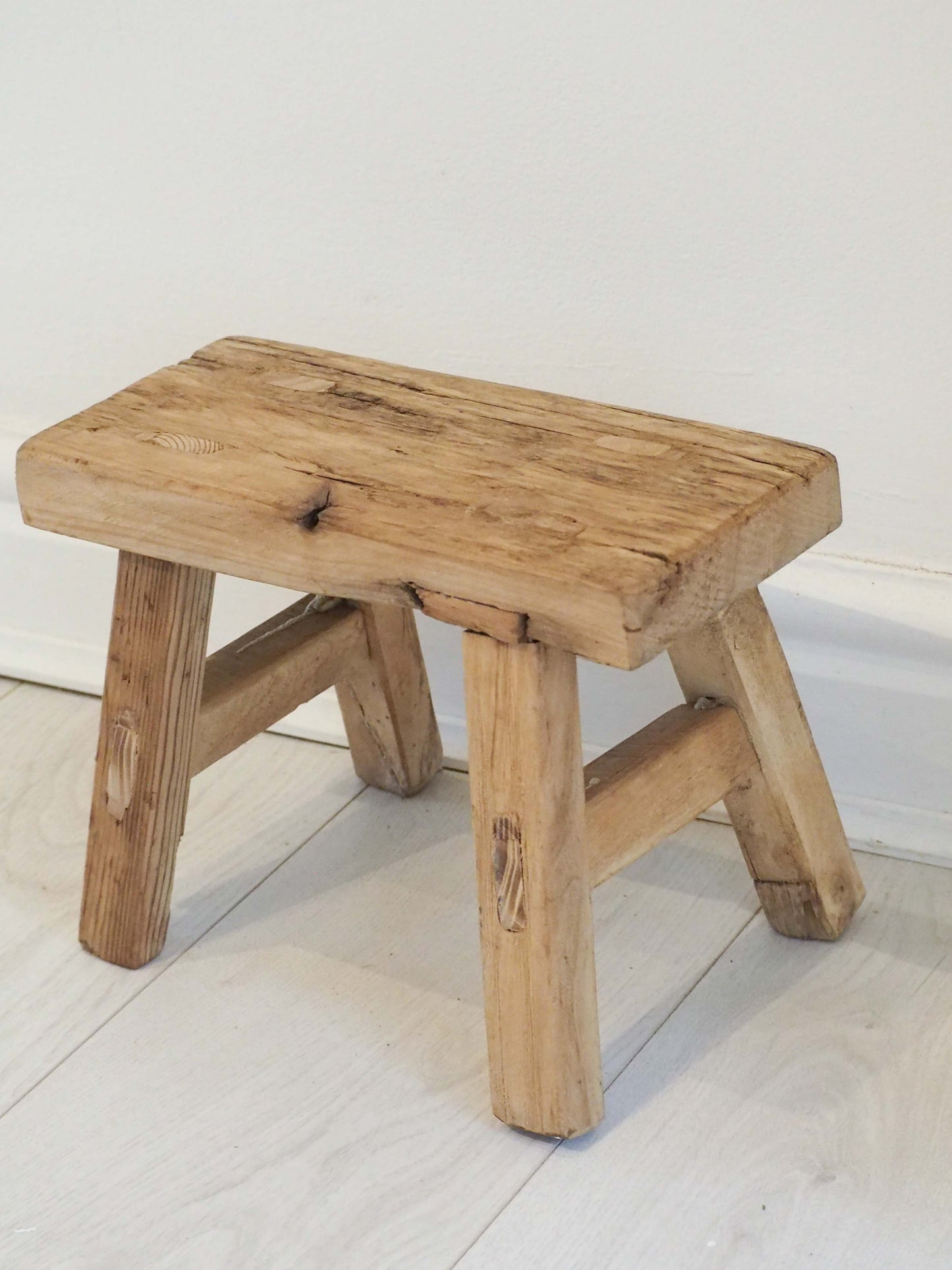 Antique Vintage Small Elm Rustic Wooden Farmhouse Stool / Milking Stool