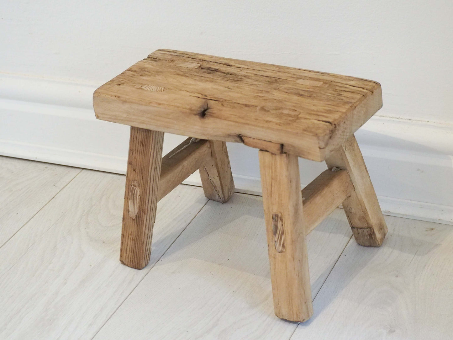 Antique Vintage Small Elm Rustic Wooden Farmhouse Stool / Milking Stool