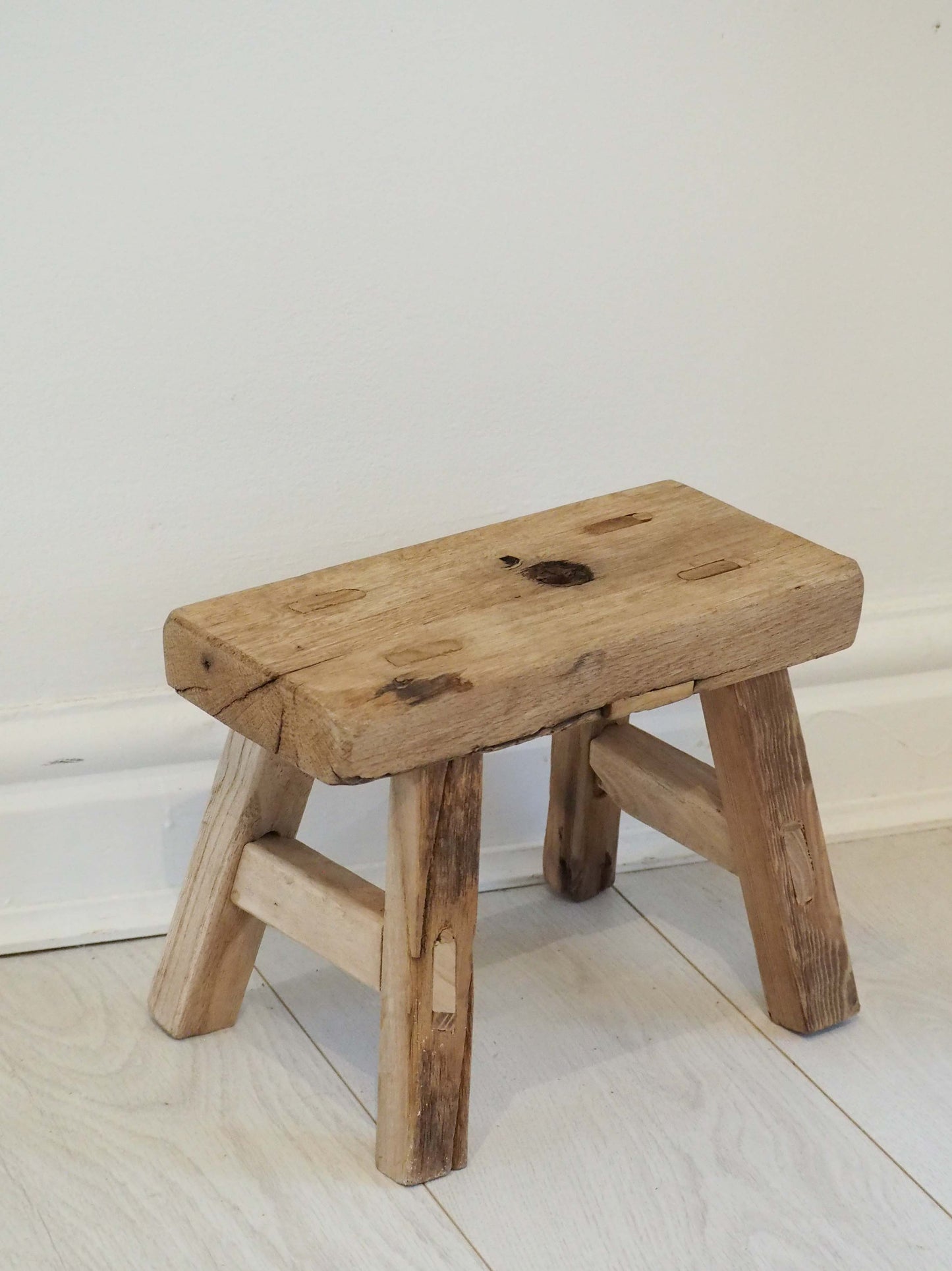 Antique Vintage Small Elm Rustic Wooden Farmhouse Stool / Milking Stool