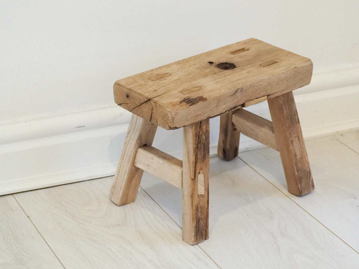 Antique Vintage Small Elm Rustic Wooden Farmhouse Stool / Milking Stool