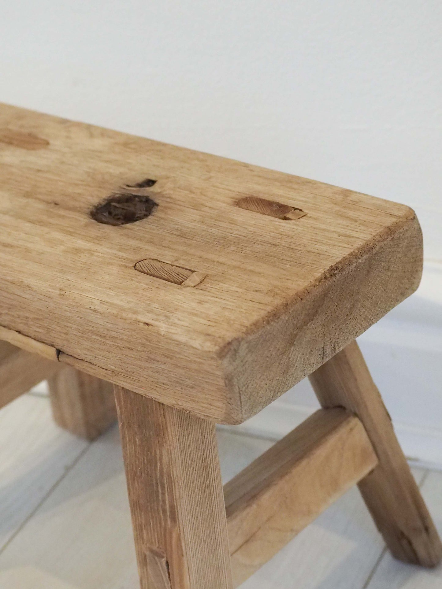Antique Vintage Small Elm Rustic Wooden Farmhouse Stool / Milking Stool