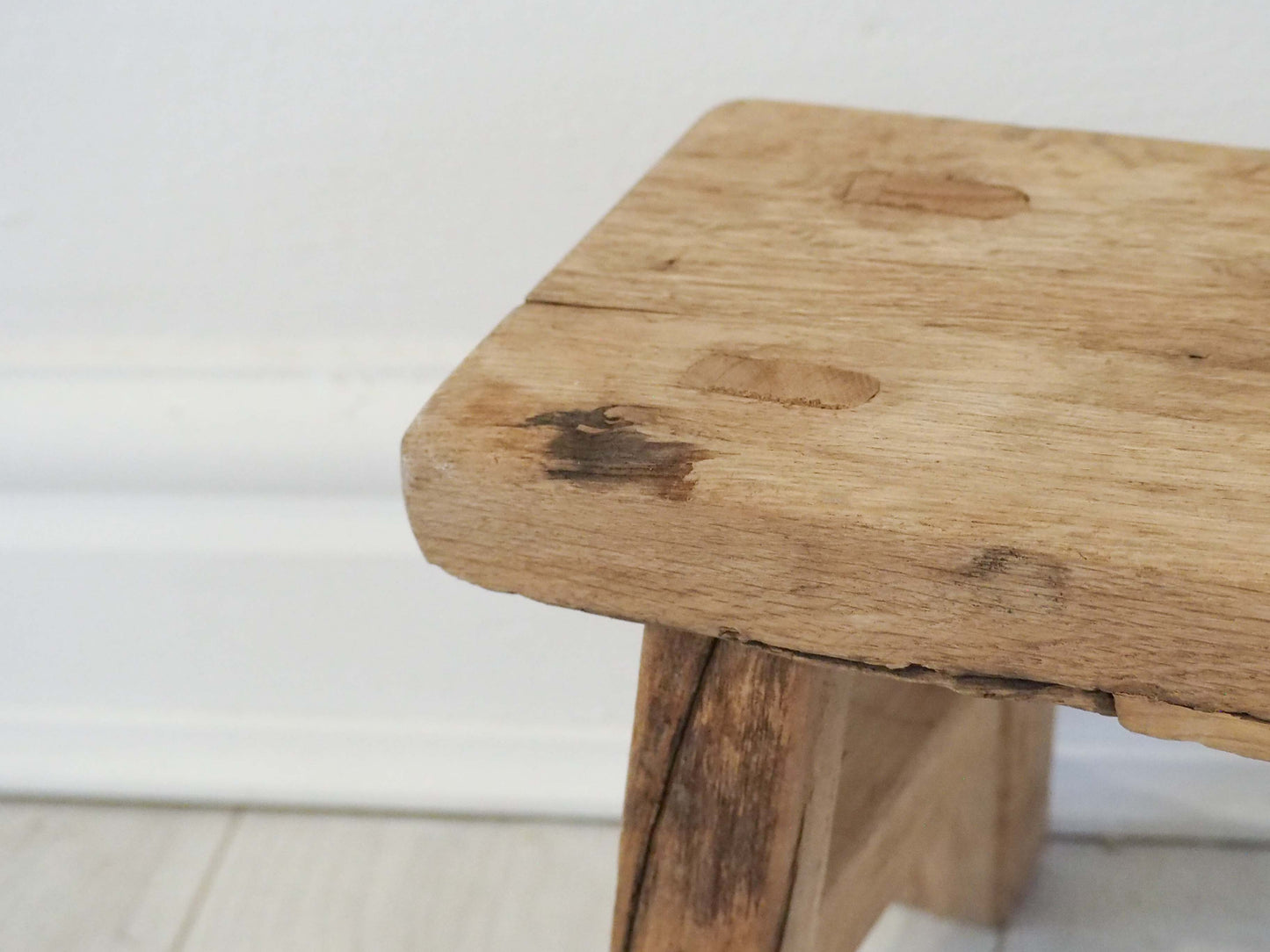 Antique Vintage Small Elm Rustic Wooden Farmhouse Stool / Milking Stool