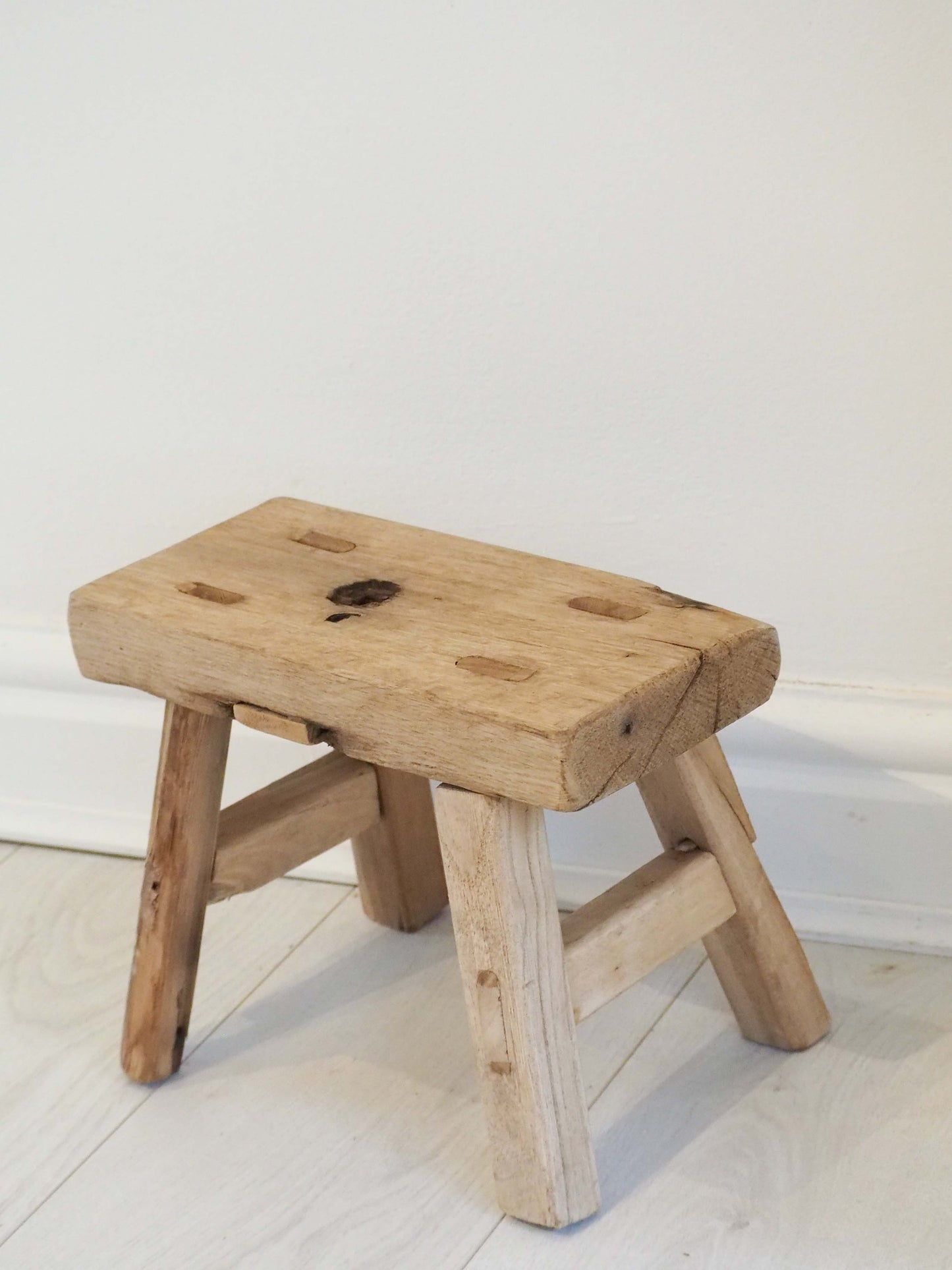 Antique Vintage Small Elm Rustic Wooden Farmhouse Stool / Milking Stool