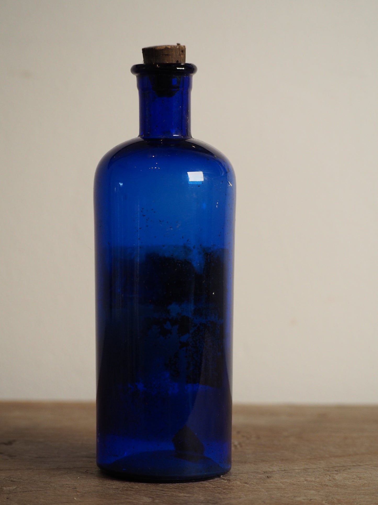 Antique Victorian Blue Glass Bottle with Stopper and Original Label
