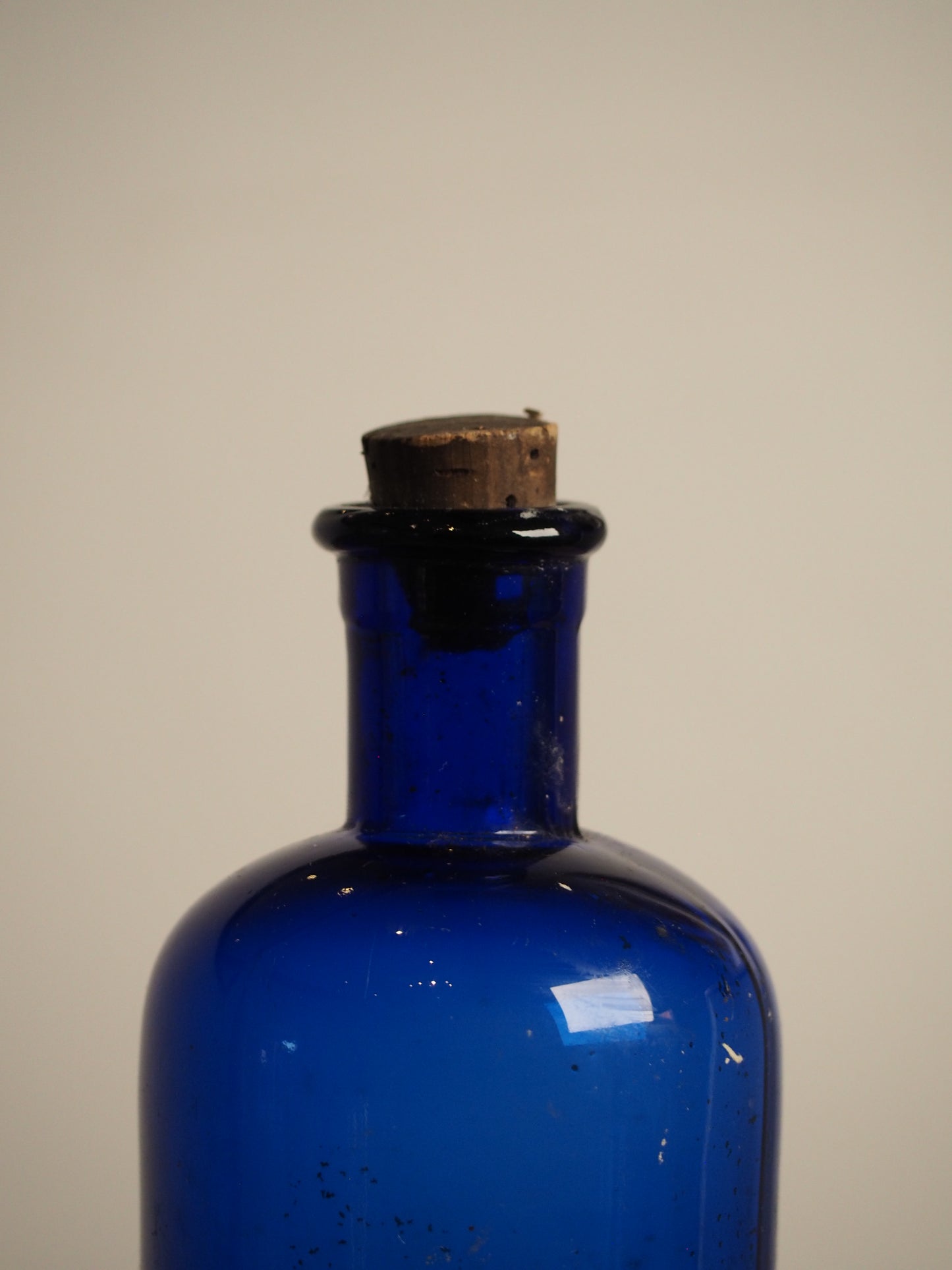 Antique Victorian Blue Glass Bottle with Stopper and Original Label