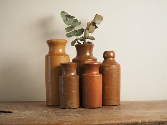 Antique Victorian Brown Stoneware Bottles / Decorative Pot (Sold Individually)
