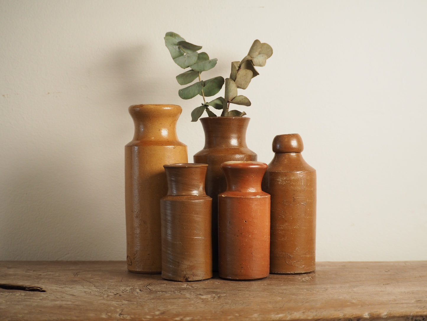 Antique Victorian Brown Stoneware Bottles / Decorative Pot (Sold Individually)
