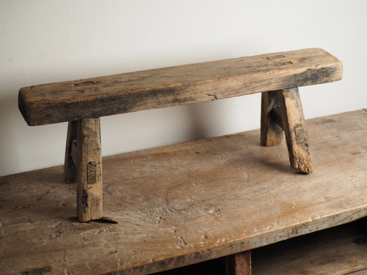 Antique Vintage Decorative Chinese Elm Stool / Rustic Bench