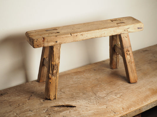 Antique Vintage Decorative Chinese Elm Stool / Rustic Bench