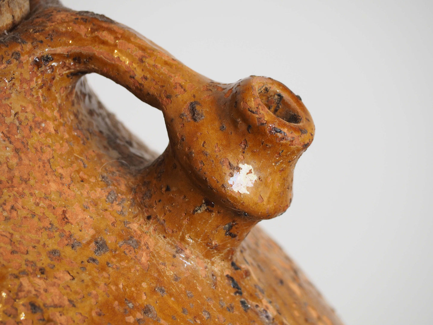 Vintage Antique French 18th-Century Walnut Oil Pot / Honey Brown Glaze Jar