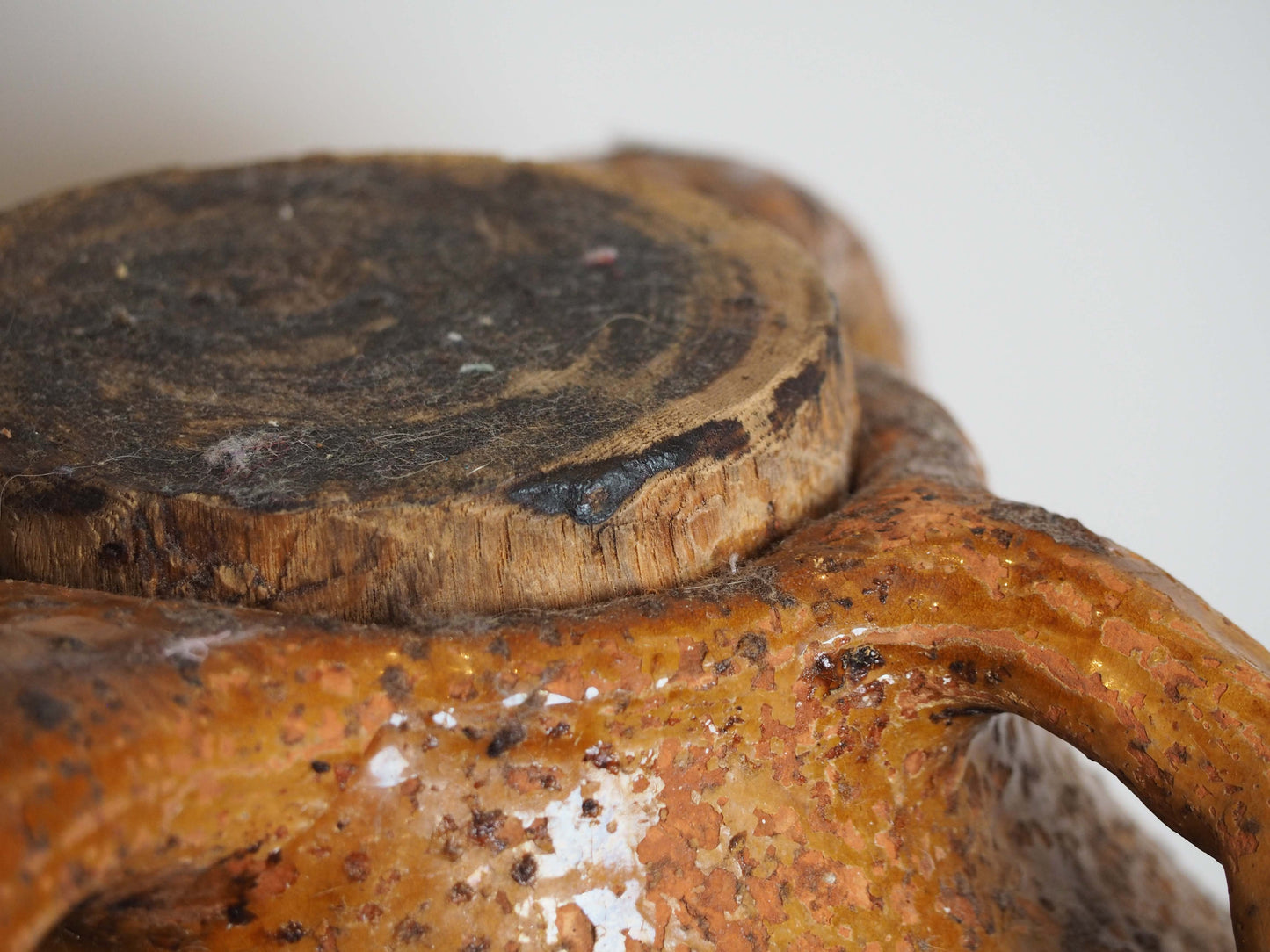 Vintage Antique French 18th-Century Walnut Oil Pot / Honey Brown Glaze Jar