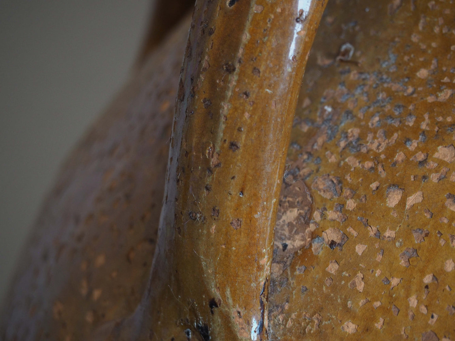 Vintage Antique French 18th-Century Walnut Oil Pot / Honey Brown Glaze Jar