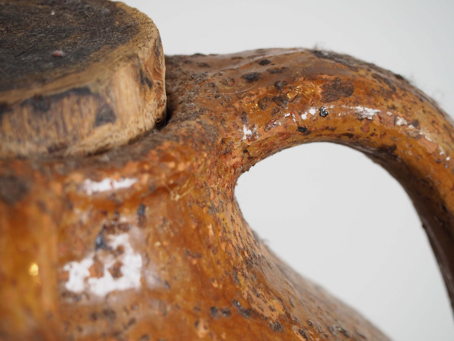 Vintage Antique French 18th-Century Walnut Oil Pot / Honey Brown Glaze Jar