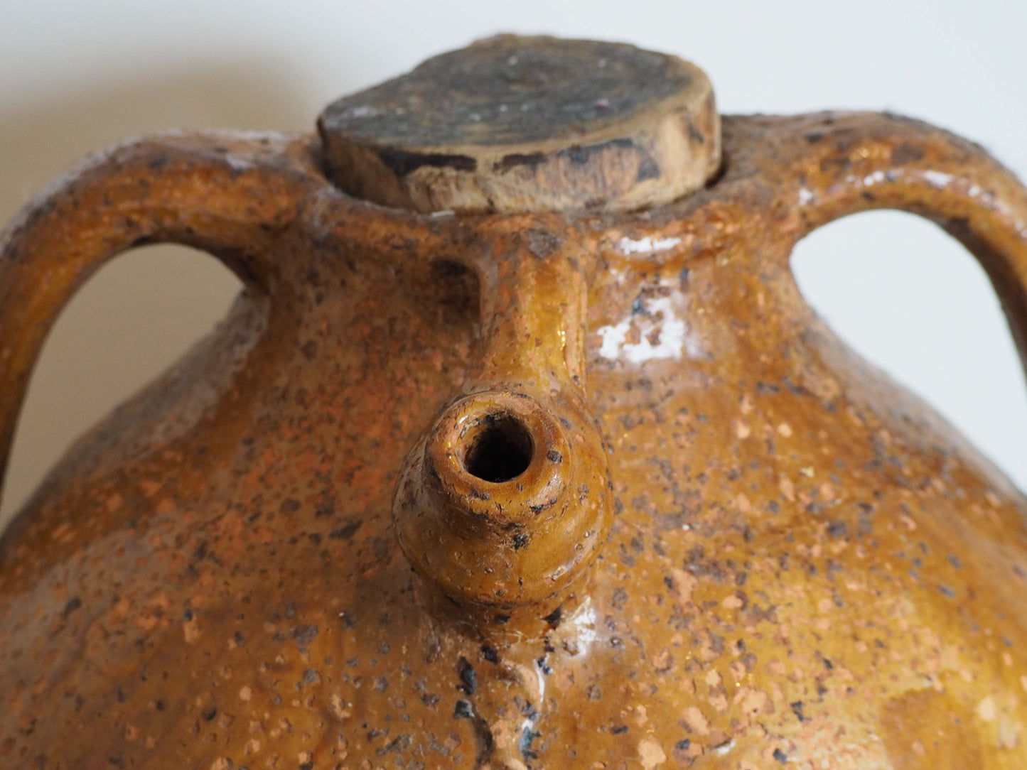 Vintage Antique French 18th-Century Walnut Oil Pot / Honey Brown Glaze Jar