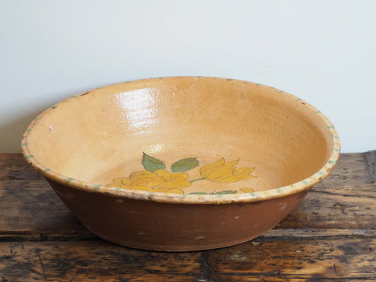 Antique Vintage Dutch Large Terracotta Hand-Painted Bowl / Farmhouse Decor