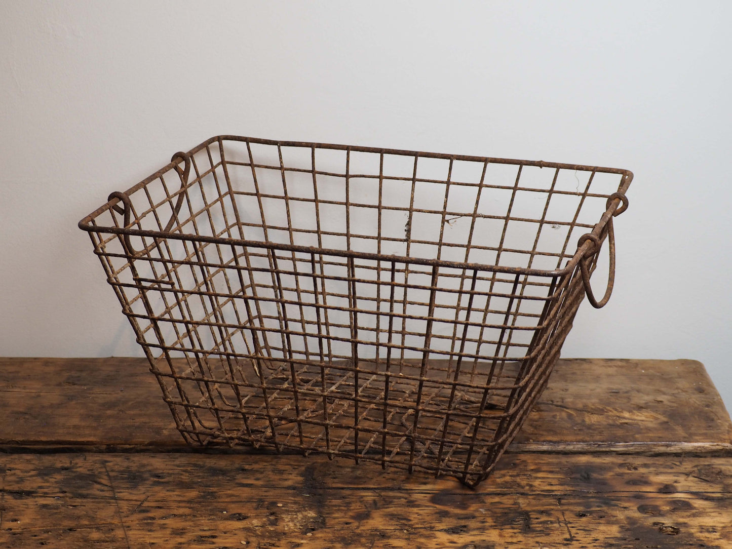 Antique Vintage French Wire Oyster Basket with Handles / Storage Container