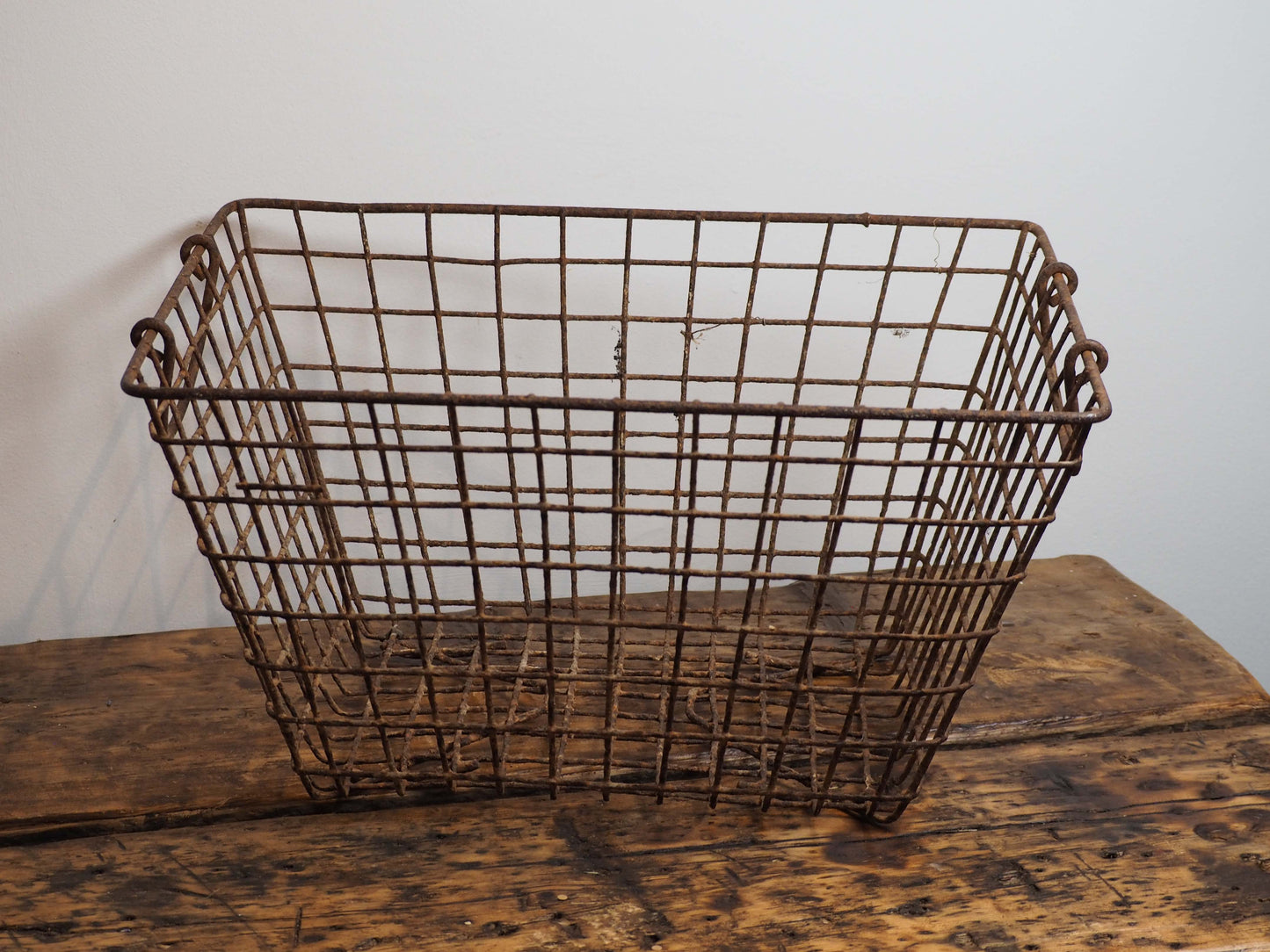 Antique Vintage French Wire Oyster Basket with Handles / Storage Container