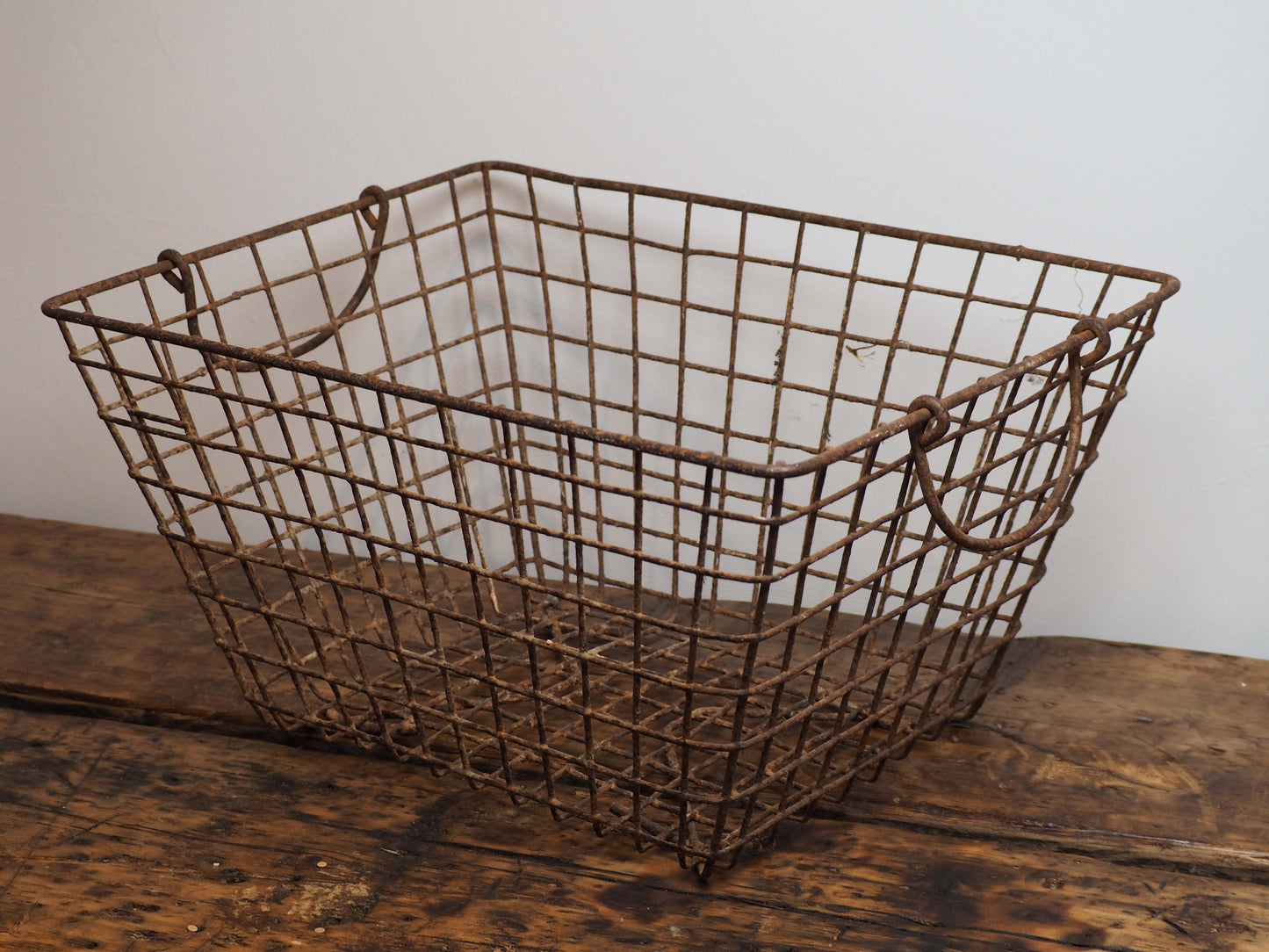 Antique Vintage French Wire Oyster Basket with Handles / Storage Container