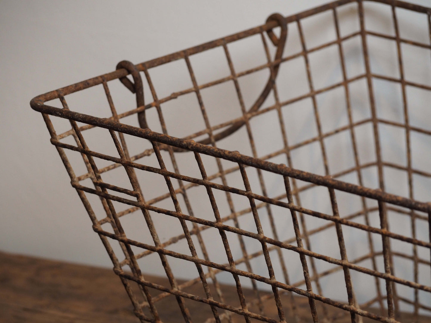 Antique Vintage French Wire Oyster Basket with Handles / Storage Container