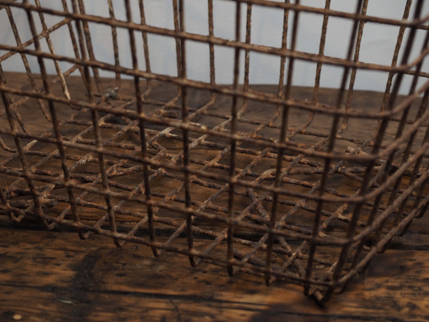 Antique Vintage French Wire Oyster Basket with Handles / Storage Container