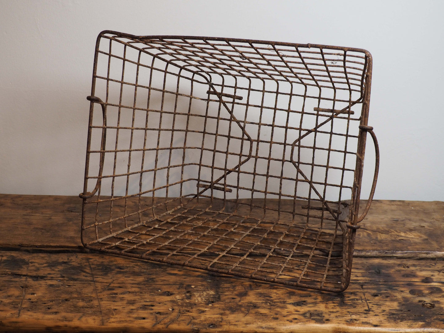 Antique Vintage French Wire Oyster Basket with Handles / Storage Container