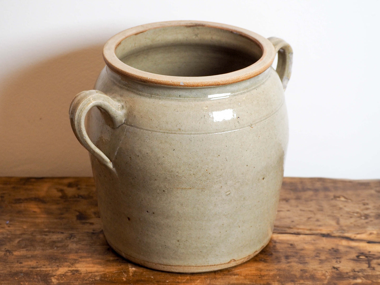 Vintage Antique Rustic French Cream Stoneware Confit Pot / Kitchen Storage Jar