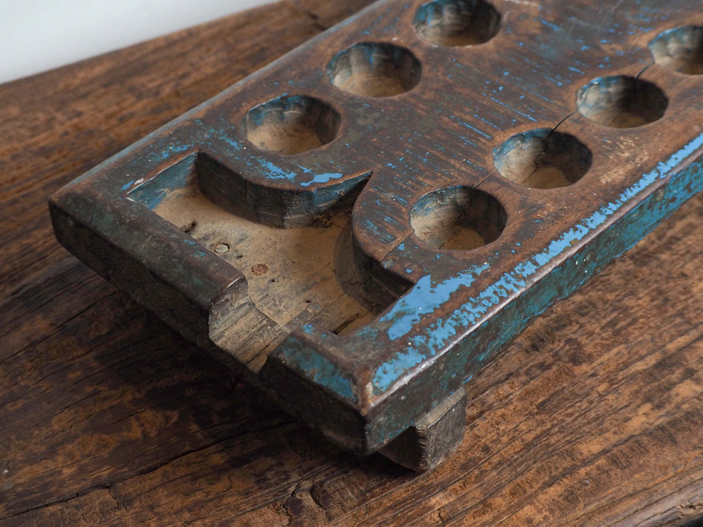 Vintage Antique Teak Indian Wooden Mancala Game Board / 19th-Century Pallanguzhi Board