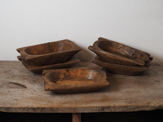 Vintage Hand-Made Wooden Decorative Dough Bowl / Waxed Rustic Wood (Sold Individually)