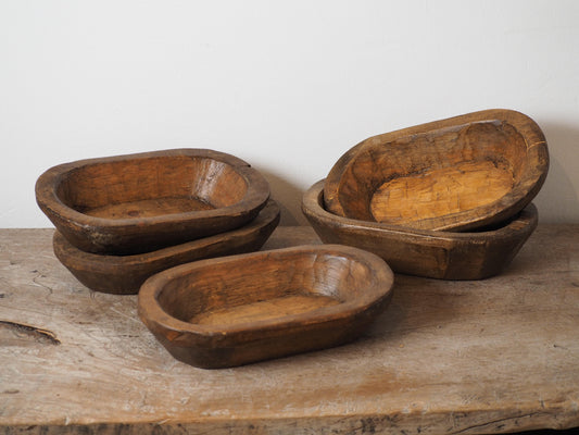 Vintage Hand-Made Wooden Decorative Dough Bowl / Waxed Rustic Wood (Sold Individually)