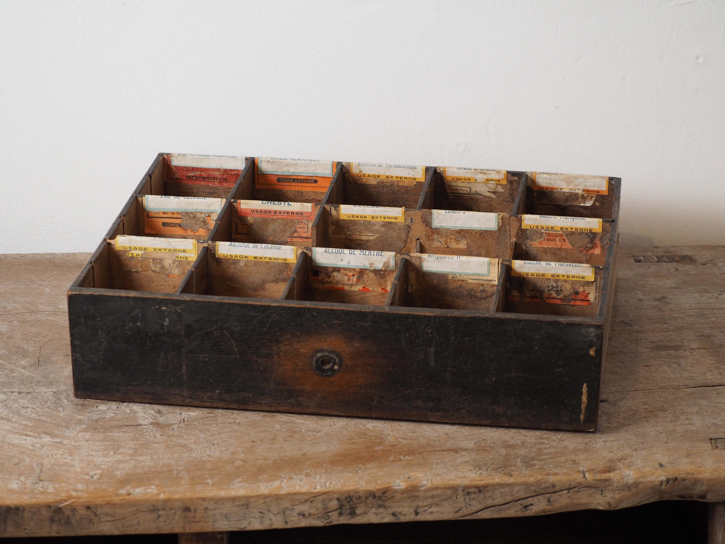 Vintage Antique Wooden French Apothecary Tray / Old Medical Drawer