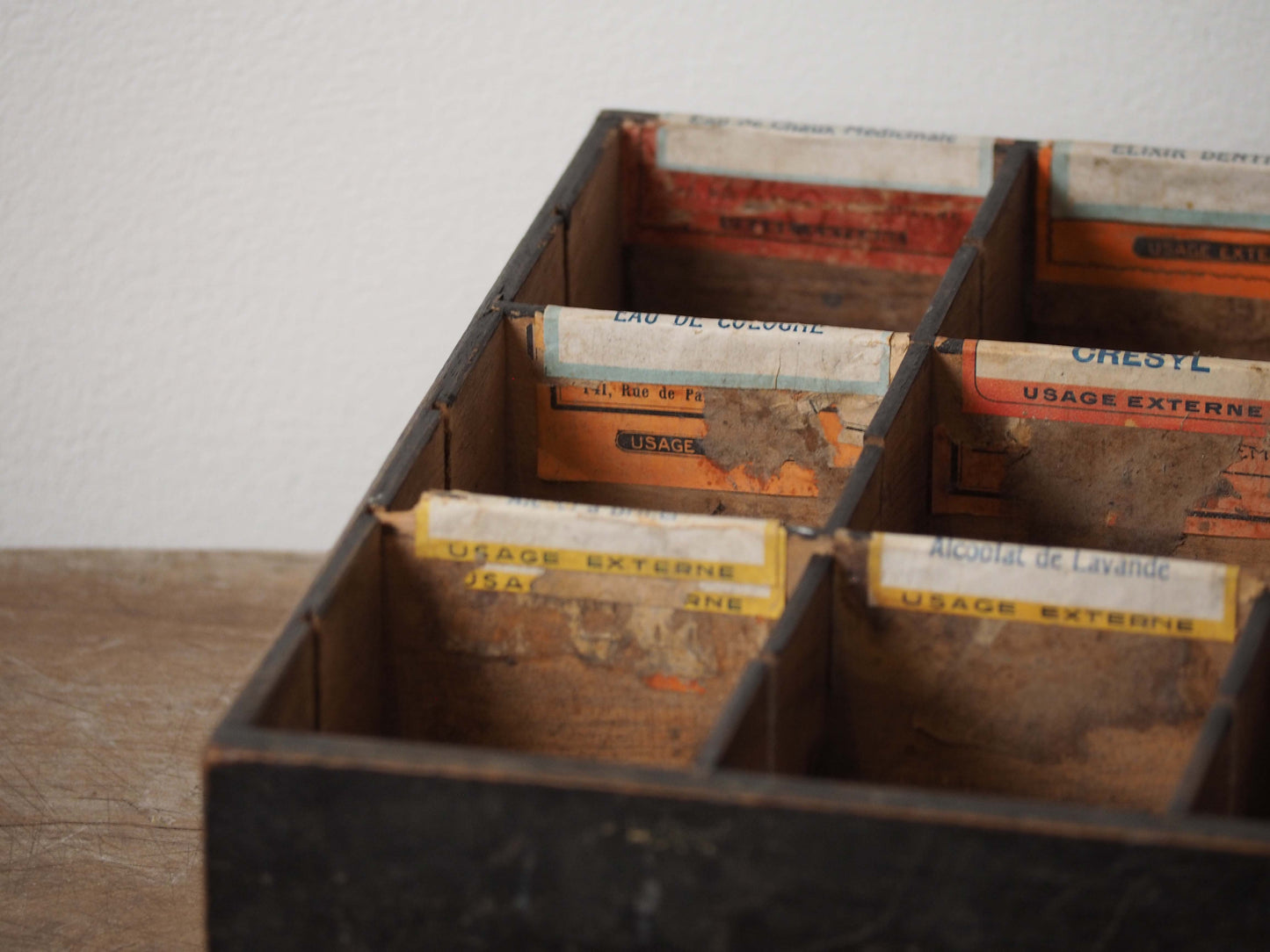 Vintage Antique Wooden French Apothecary Tray / Old Medical Drawer