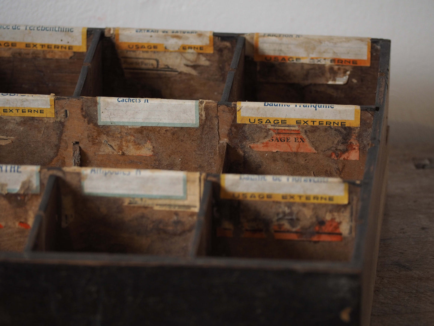Vintage Antique Wooden French Apothecary Tray / Old Medical Drawer