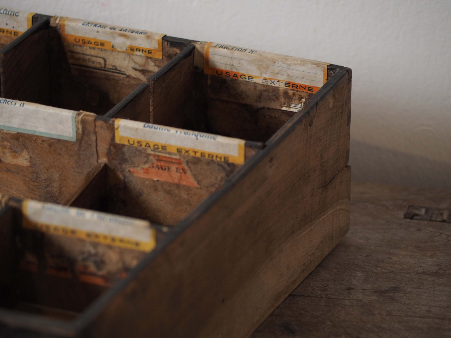 Vintage Antique Wooden French Apothecary Tray / Old Medical Drawer