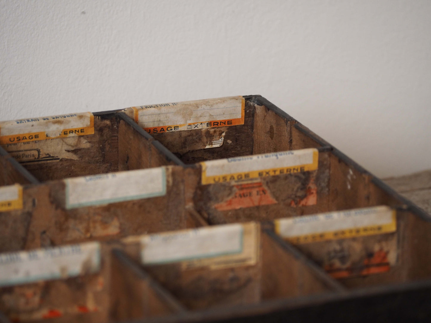 Vintage Antique Wooden French Apothecary Tray / Old Medical Drawer