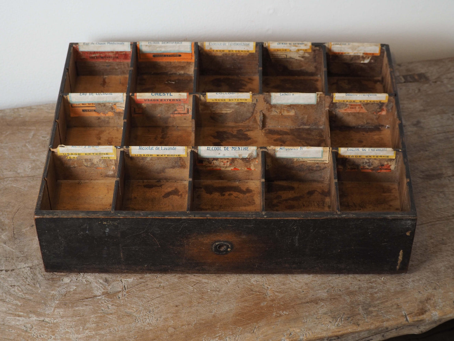 Vintage Antique Wooden French Apothecary Tray / Old Medical Drawer
