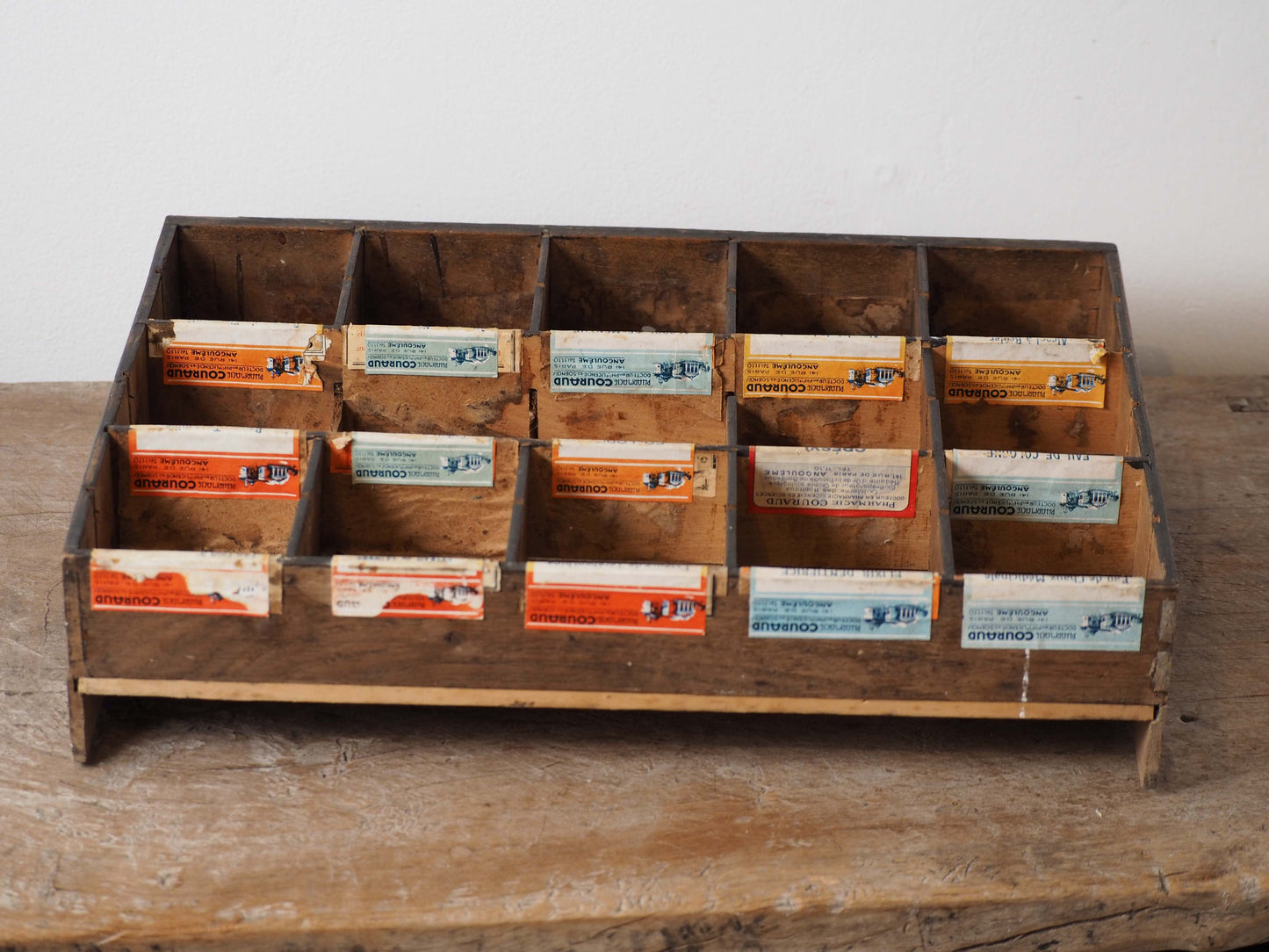 Vintage Antique Wooden French Apothecary Tray / Old Medical Drawer